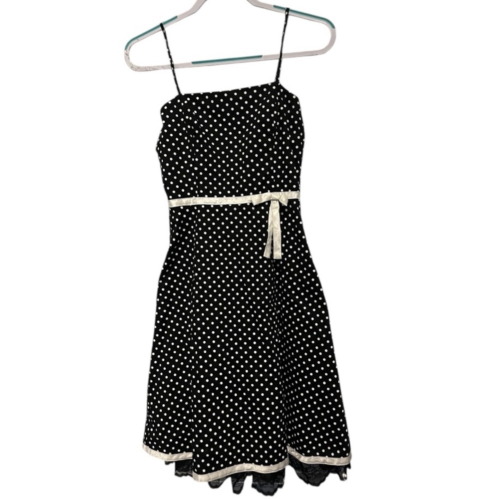 I.N San Francisco Polka Dotted Fit and Flare Dress Size 3 Black/White - Picture 3 of 7